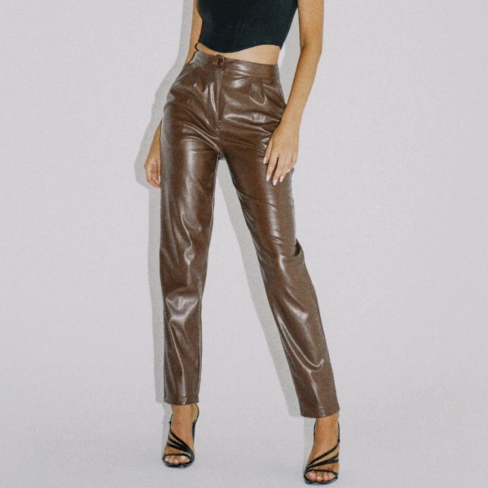 Princess Polly Faux Leather Brown ‘Love Club Pant’ 2